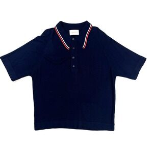 vintage 70s mens navy blue Lord Jeff acrylic polo sweater s/s retro XL